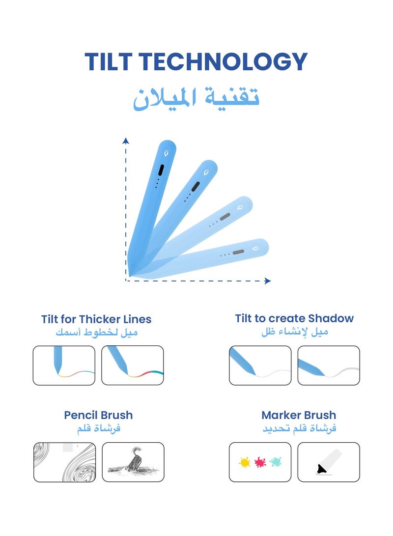 تاينيموس قلم ايباد بنسل ميني ستايلس إلكتروني رقمي نشط ذكي بميزة شحن سريع ورفض راحة اليد لجهاز أبل ايباد 2018 وما بعد أزرق - Image 4